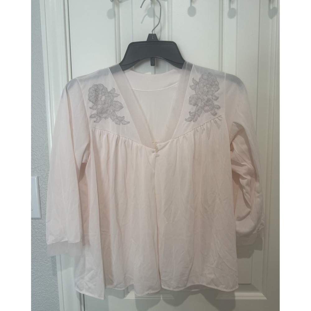 Vintage Bed Jacket Pajama Top Floral Lace Lingerie Silky 70s Grunge Romance